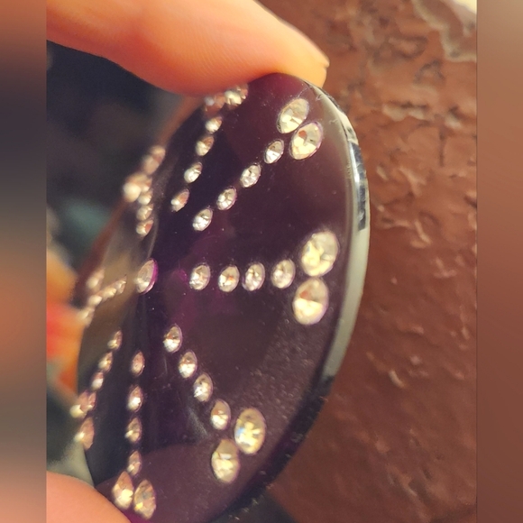 VTG Bakelite Celluoid Plastic Purple Ink Blue Rhinestones Antique Button 2.5" - Picture 16 of 16